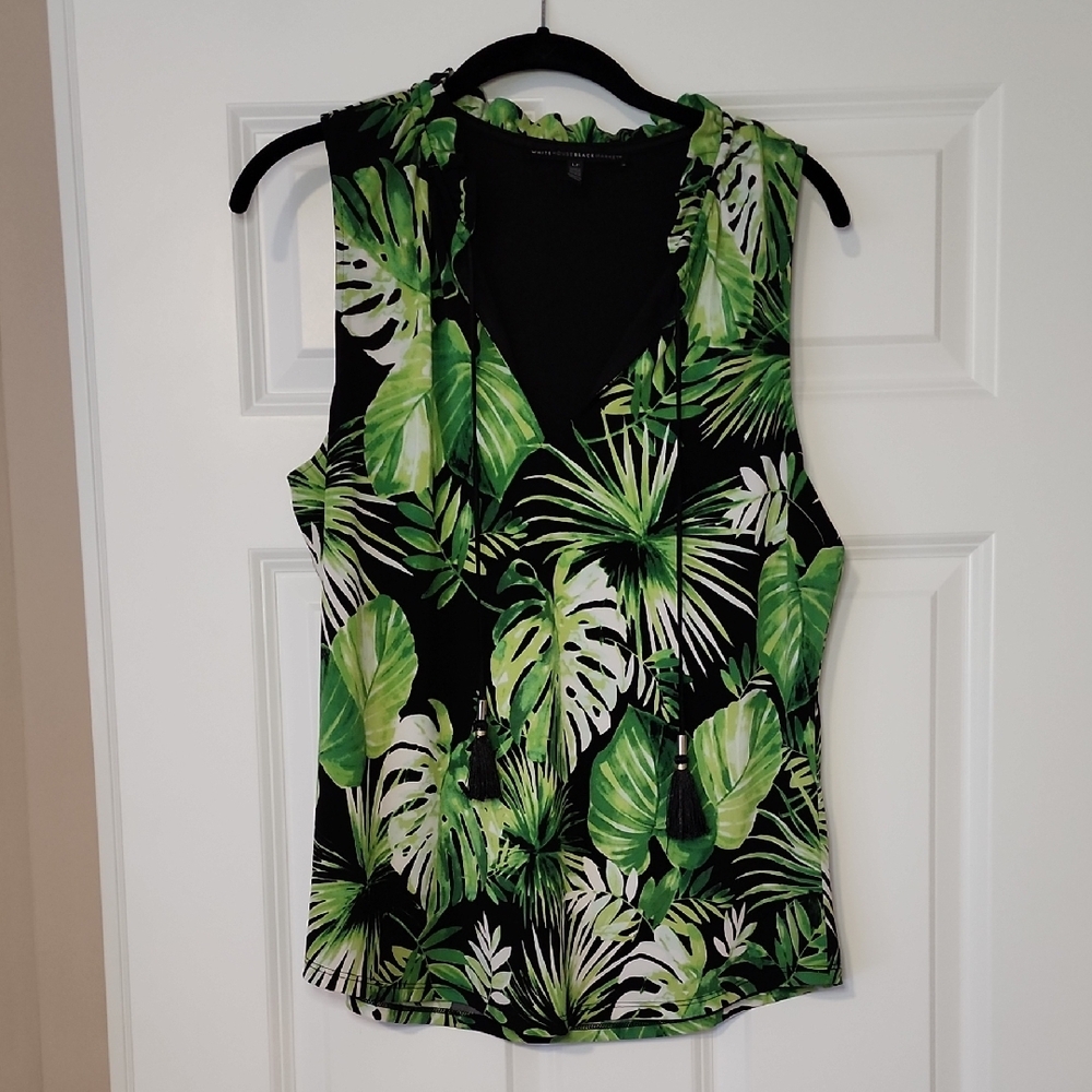 White House Back Market Tropical Leaf Print Sleeveless Top - Green